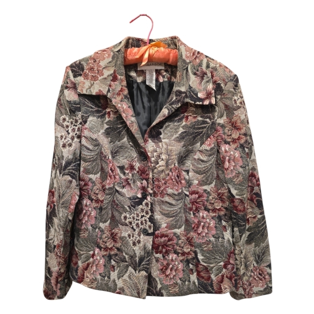 Sag Harbor Floral Tapestry Blazer in Pink, Green, Gray